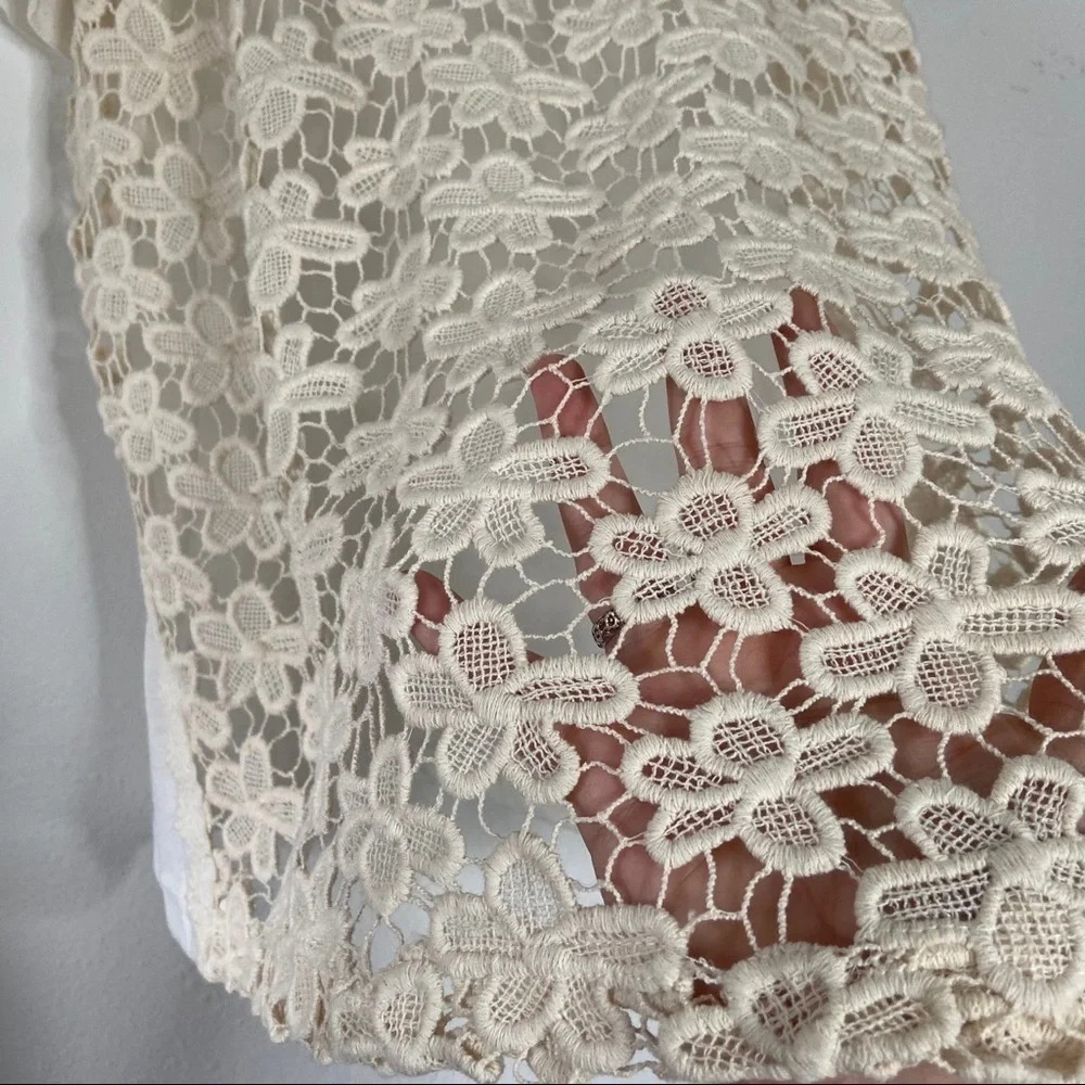 Open Knit Lace Floral Top Layered Top Short Sleeve Size XL Womens - Picture 3 of 12